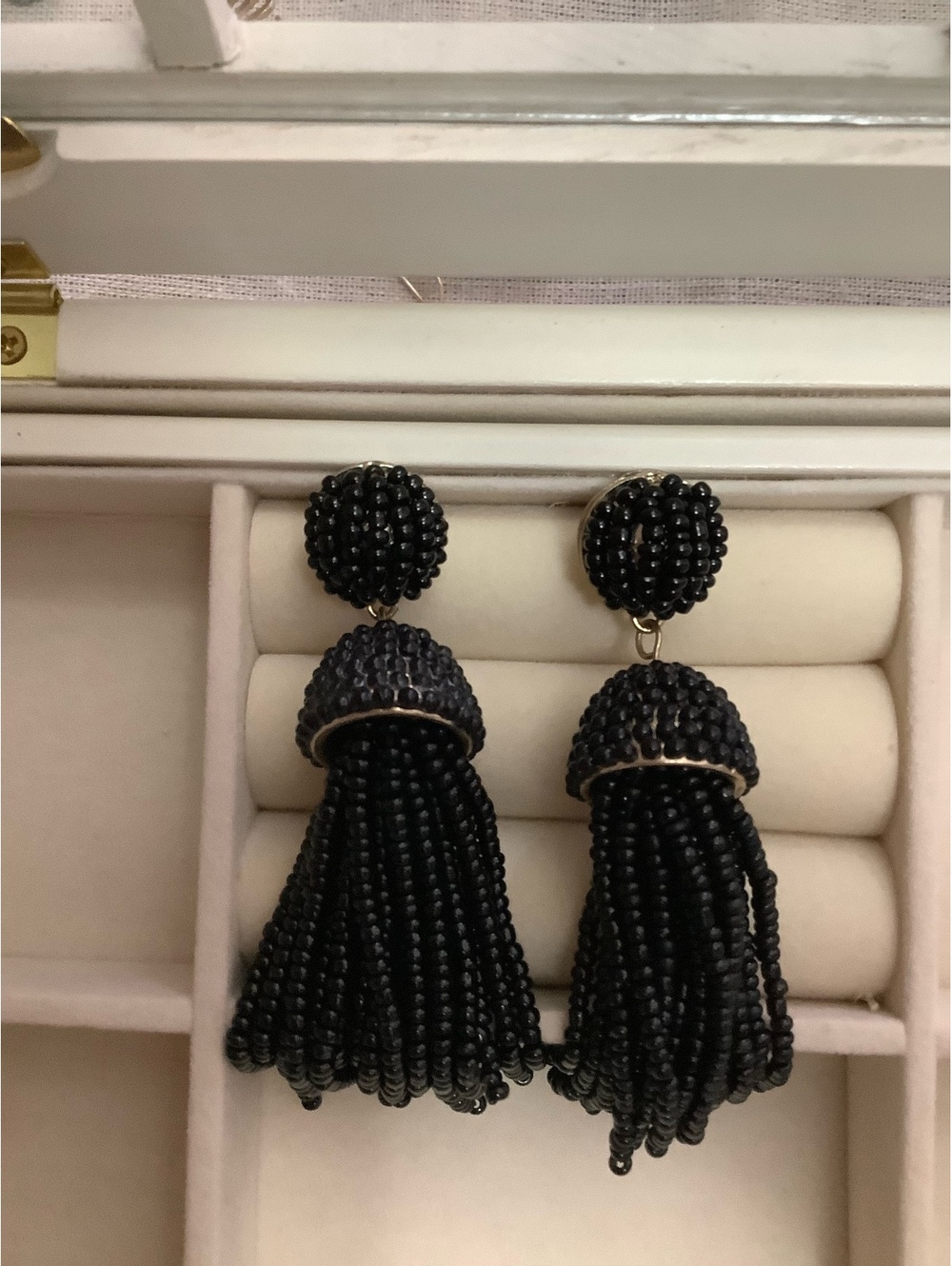 SUGARFIX by BaubleBar Black Beaded Tassel Statement Earrings 3.5”